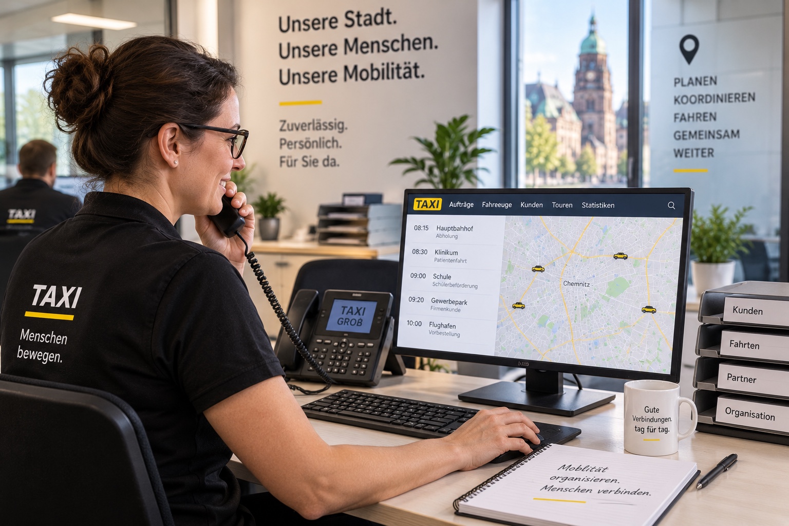Moderner Arbeitsplatz für die Organisation von Taxi- und Fahranfragen